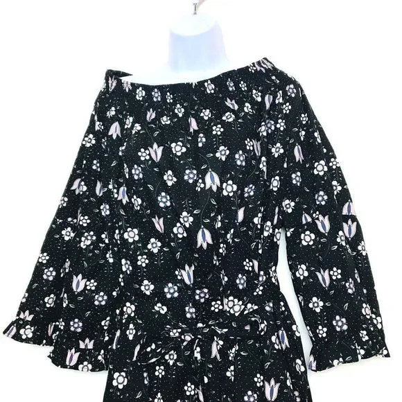 Eloquii‎ Womens Plus Black Off Shoulder Dress Size 26 Tie Waist Long Sleeve - Picture 2 of 10